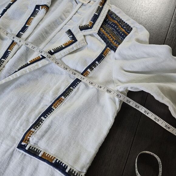 CHICOS Heavyweight Linen Western Embroidered Mid Length Cardigan Jacket Size 2 - Picture 4 of 11